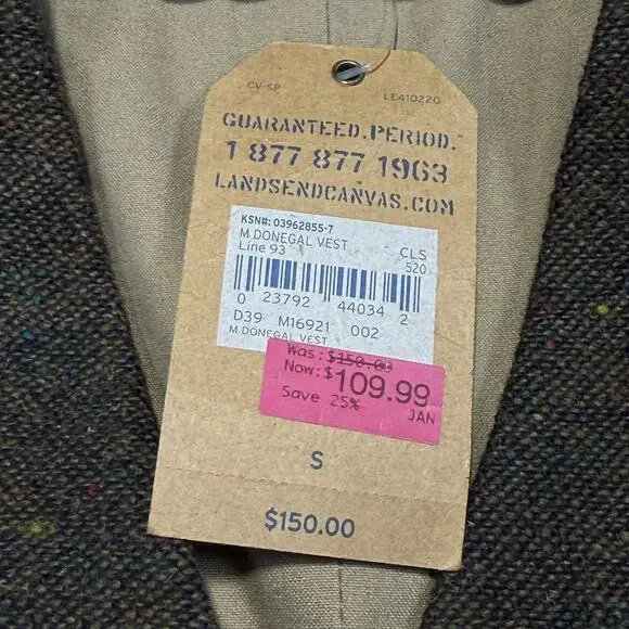 Lands End Canvas 1963 Tweed Wool Vest Brown Size Small Button With Chambray Back - Picture 4 of 8